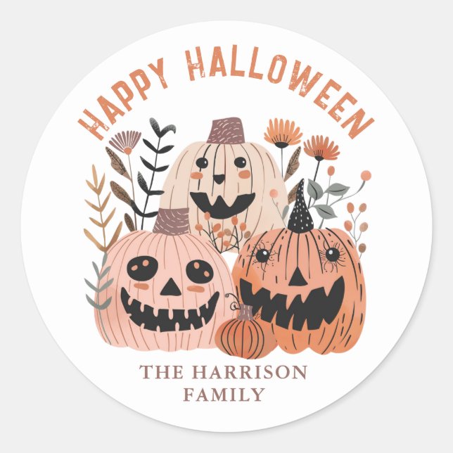Happy Stickers ronds Citrouilles Halloween (Devant)
