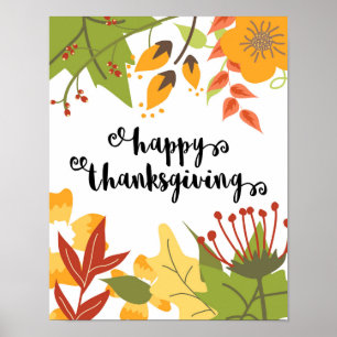 Happy Thanksgiving - Leaves - Poster