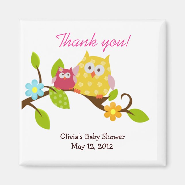 Happy Tree Owls Baby shower Favor Magnet (Devant)