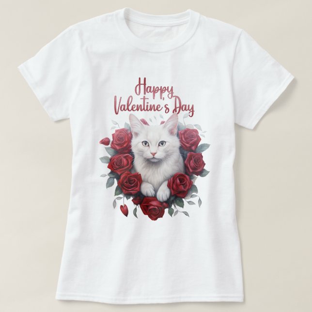 Happy Valentine Cat Design, T-shirt Chat (Design devant)