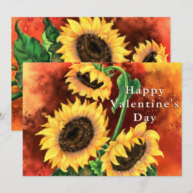 Happy Valentine's Day Card - Three Sunflowers (Devant / Derrière)