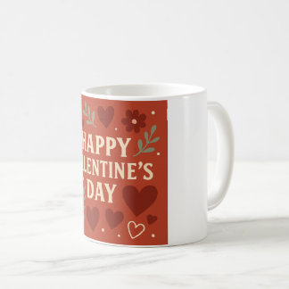 Happy Valentine's Day Mug – Red Hearts & Floral Lo