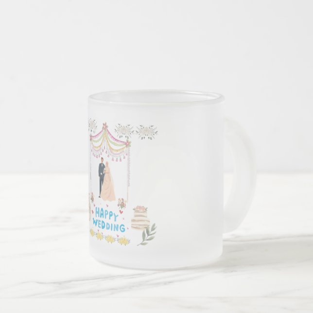 Happy Wedding Frosted Glass Coffee Mug – Romantic  (Devant droit)