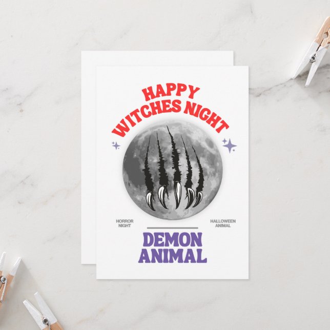 happy witches night demon animal invitation card (Devant/Arrière en situation)