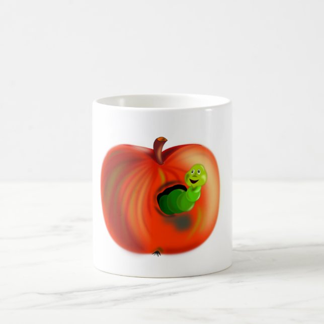 Happy Worm En Pomme Rouge Mug Drôle - Peinture (Centre)