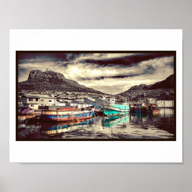Harbor Boats Reflection Water Hout Bay Poster (Devant)
