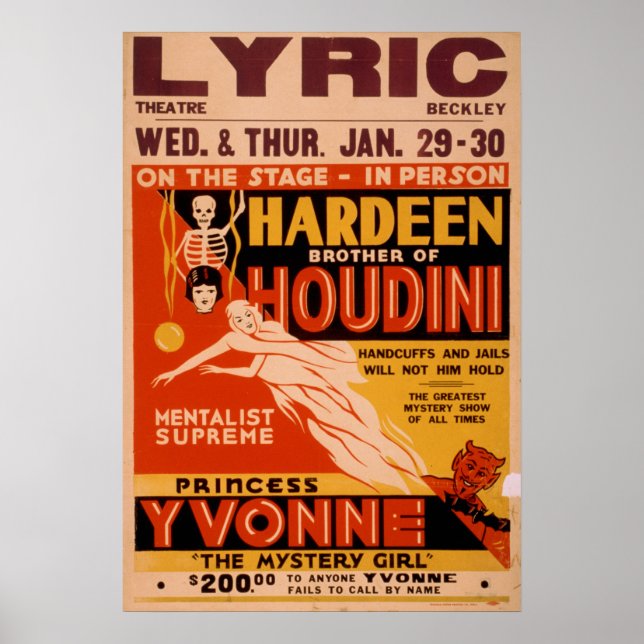 HARDEEN Magicien Mentaliste VAUDEVILLE Poster (Devant)