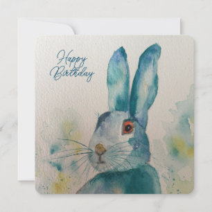 Hare Rabbit Aquarelle Bleu Carte Anniversaire
