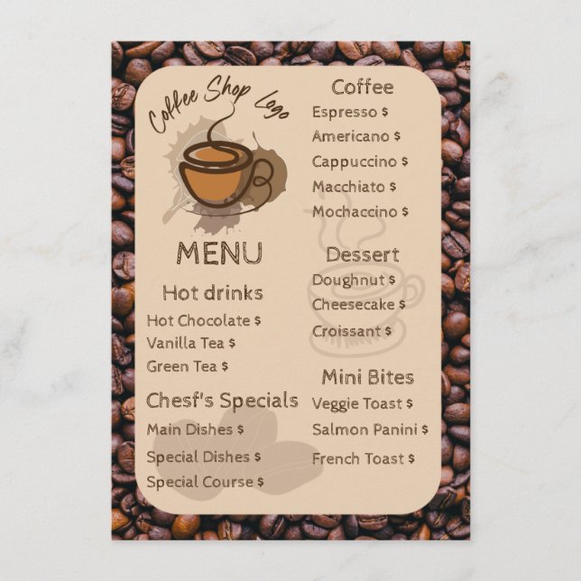 Haricots de Café Casual Ajouter Votre Menu Café (Devant)