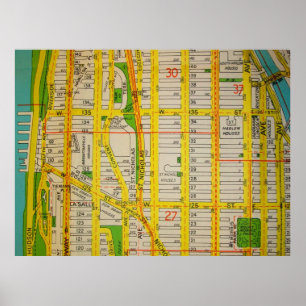 Harlem, affiche vintage de carte de Manhattan
