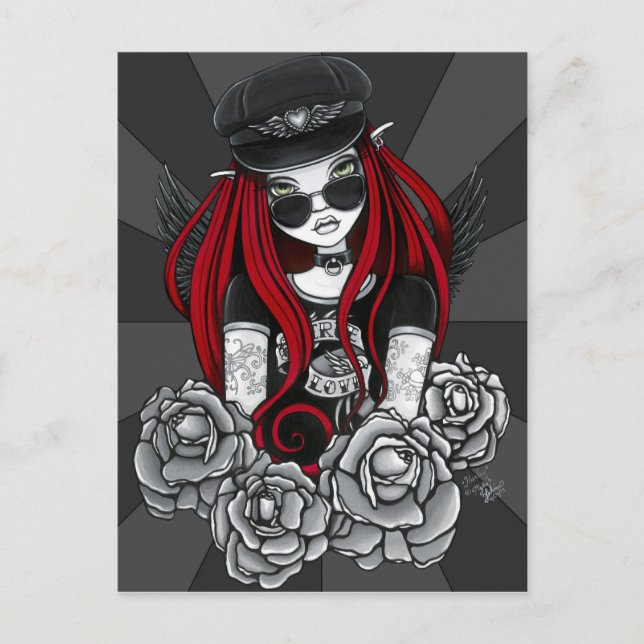 Harley Red Tattoo Biker Rose Angel Carte postale (Devant)