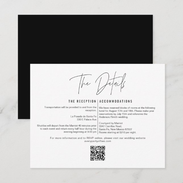 HARLOW Bold Moderne QR Code Mariage Détails Carte (Devant / Derrière)