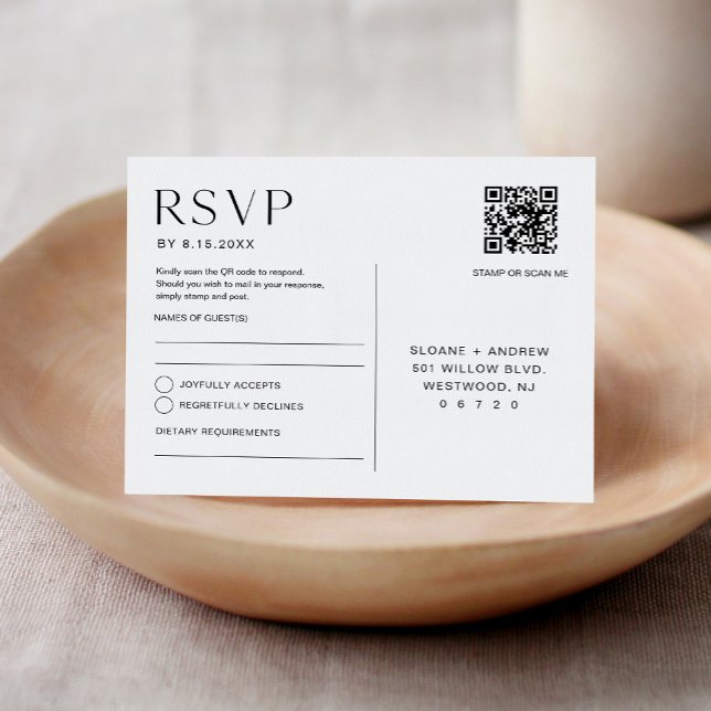 HARLOW Wedding RSVP QR Code Postcard (Créateur téléchargé)