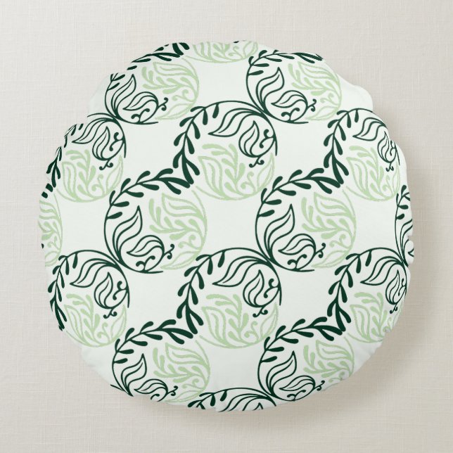 Harmonie Botanique dans Coussin Rond Émeraude (Devant)