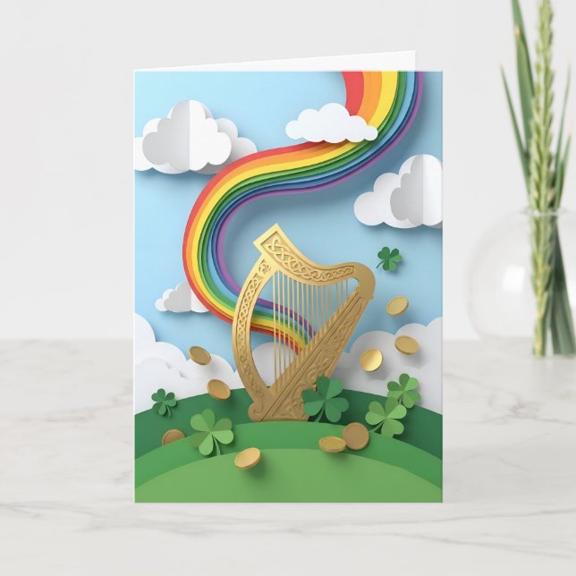 Harppe Celtique Dorée Arc-en-Ciel Modèle en Papier (Devant)