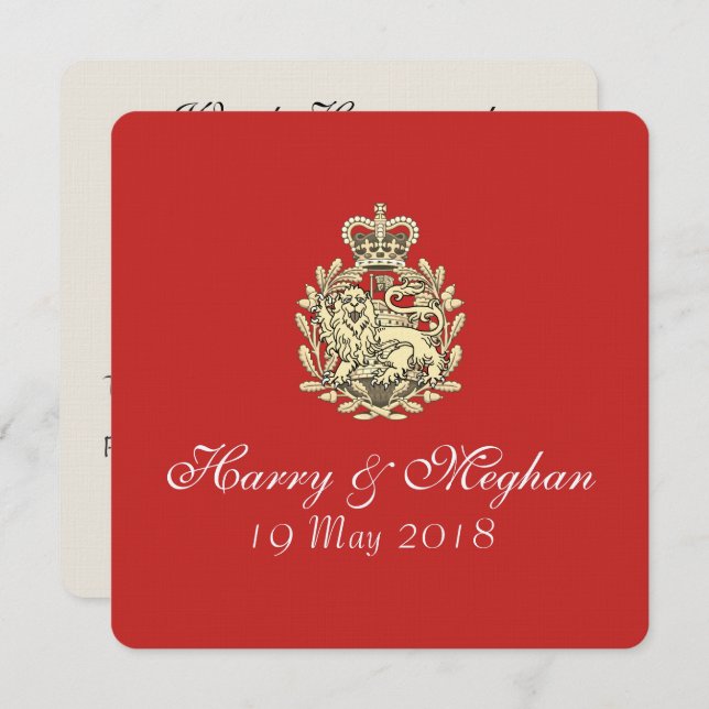 Harry Meghan Royal Mariage Red Invitation (Carré) (Devant / Derrière)