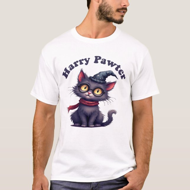 Harry Pawter Magic Cat T-Shirt - Drôle Wizard Cat (Devant)