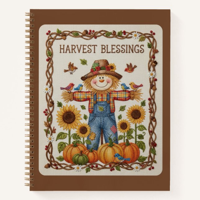 Harvest Blessings Embroidered Scarecrow Journal (Devant)