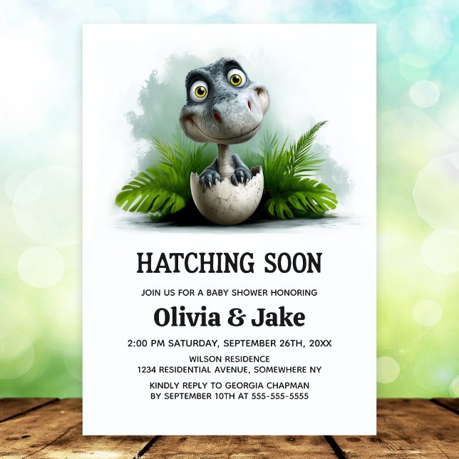 Hatching Soon Dinosaur Baby Shower Invitation (Créateur téléchargé)