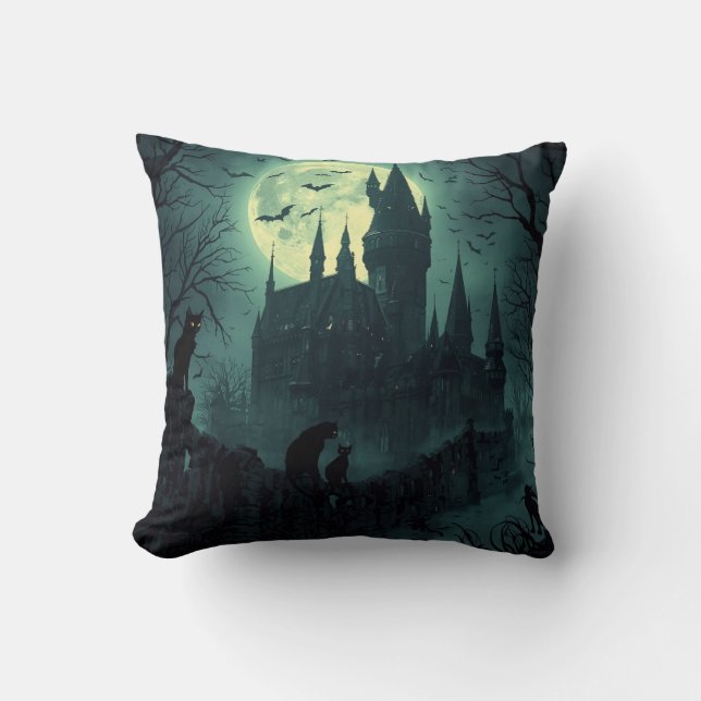 Haunted Castle Halloween Carré Coussin (Recto)