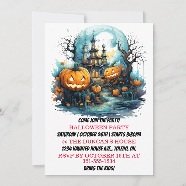 Hauny House Happy Halloween Invitations de fête d' (Devant)