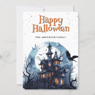 Hauny House Raven Bats Happy Halloween Carte