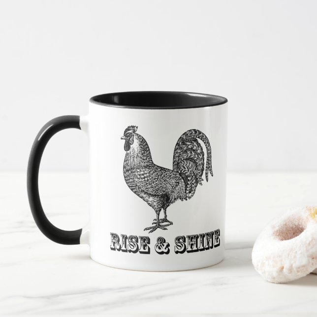 Hausse et brillance du coq de café Mug (Avec donut)