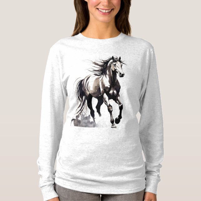 Haut à manches longues avec peinture de cheval (Devant)