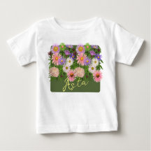 Haut bébé floral t-shirt Rose Asters et son nom