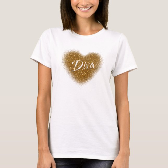 Haut de Tank Glamour Cœur DIVA Paillettes Dorées (Devant)