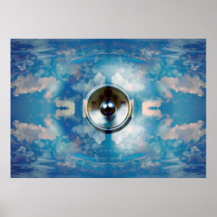 Haut-parleur de musique dans une affiche ciel bleu