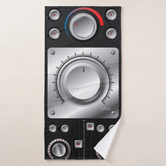 Haut-parleurs rouges avec amplificateur et boutons