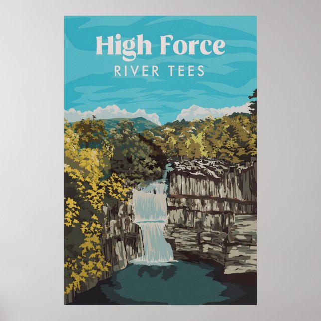 Haute Cascade de la Rivière Tees Affiche de Voyage (Devant)