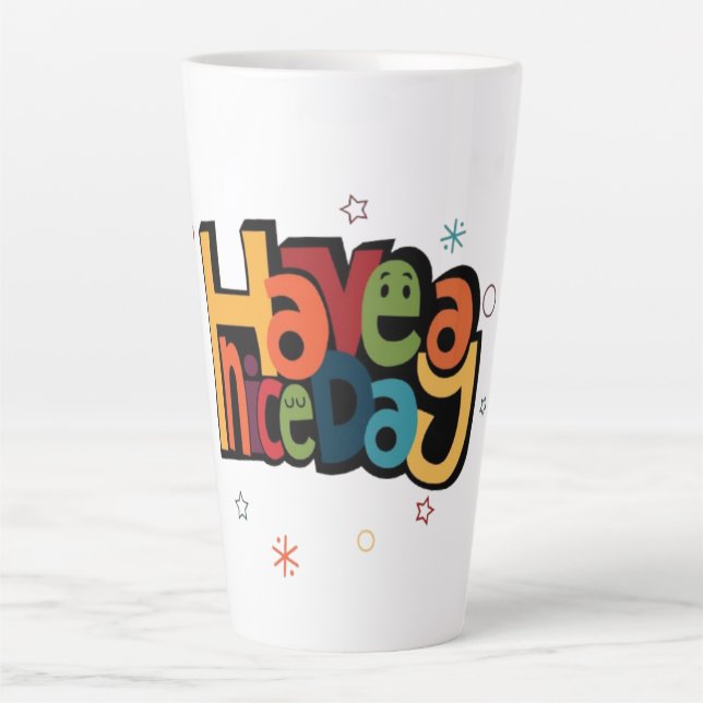 "Have a Nice Day" Retro Tall Latte Mug with Stars  (Devant)