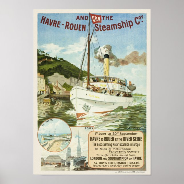 Havre-Rouen Steamship Coy. Poster vintage 1895 (Devant)