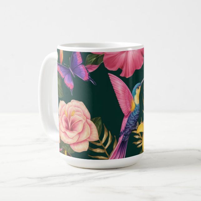 Havre tropical : Mug avec fleurs et conception d'o (Devant gauche)