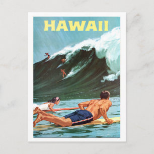 Hawaï, surf, grosse vague, carte postale de voyage