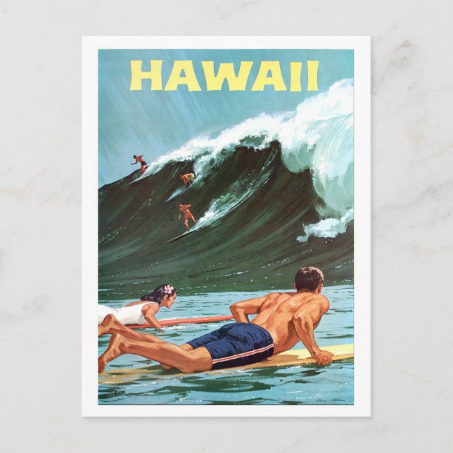 Hawaï, surf, grosse vague, carte postale de voyage (Devant)