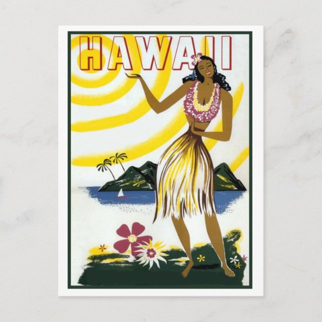 Hawaii, fille hula, île, carte postale voyage vint (Devant)