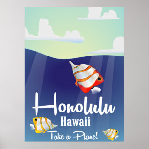 Hawaii, honolulu poster de voyage de dessin animé.