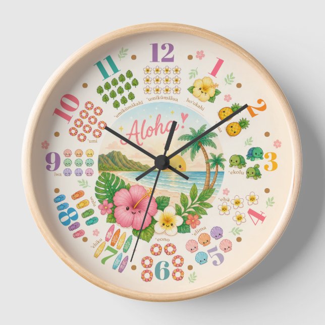 Hawaii Kawaii coucher de soleil tropical horloge m (Recto)