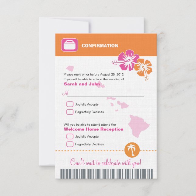 Hawaii Mariage Réponse Confirmation Carte d'embarq (Devant)