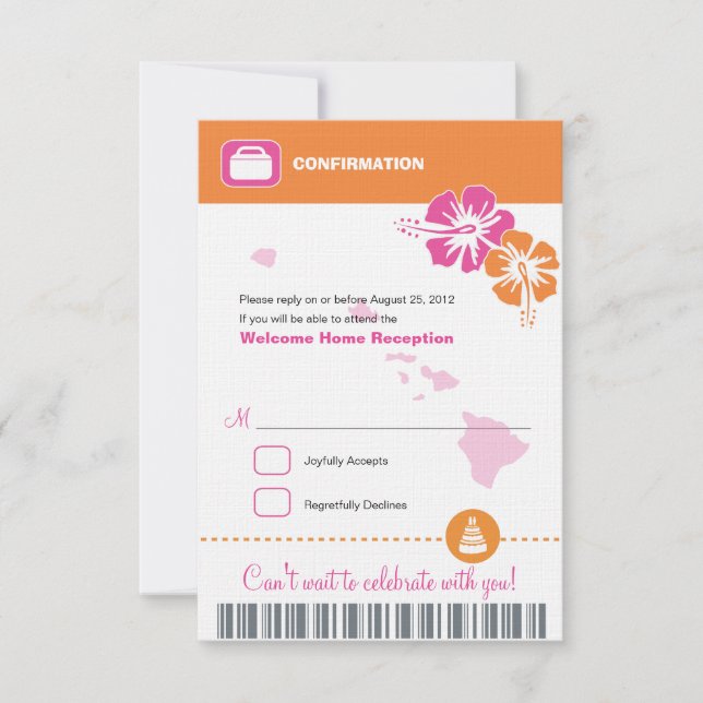 Hawaii Mariage Réponse Confirmation Carte d'embarq (Devant)