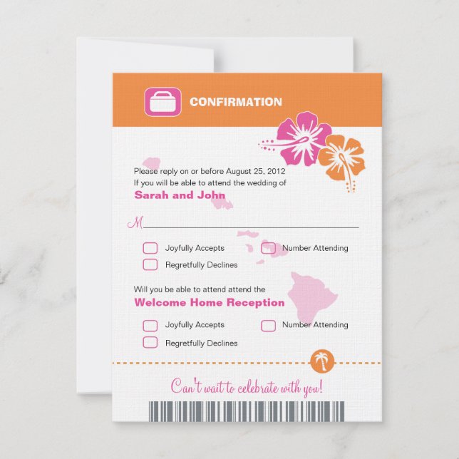Hawaii Mariage RSVP Confirmation Billet d'embarque (Devant)
