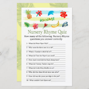 Hawaii Nursery Rhyme Quiz jeu de baby shower