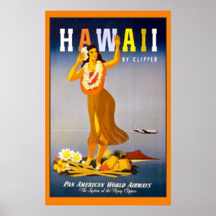 Hawaii par Clipper Poster Vintage voyage
