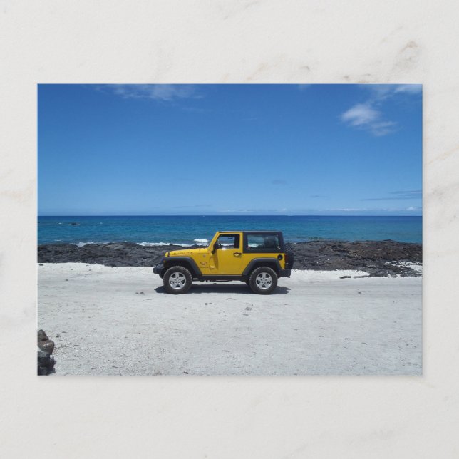 Hawaii plage scène jeep aventure carte postale (Devant)