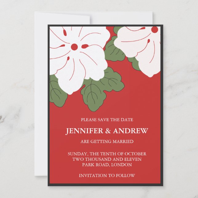 Hawaii Red Floral Enregistrer la date invitations (Devant)