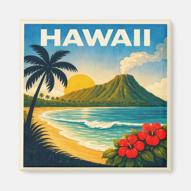 Hawaii Vintage Travel Poster Magnet (Devant)