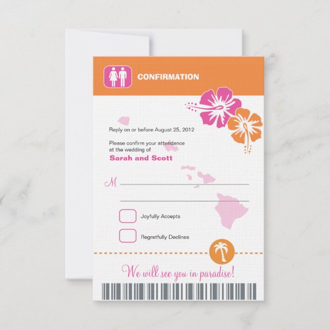 Hawaii Wedding RSVP Confirmation Embarquement Pass (Devant)